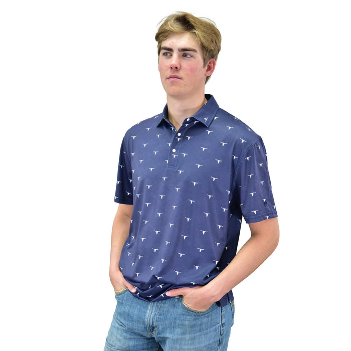 Man wearing Skull Scatter Navy Short Sleeve Polo