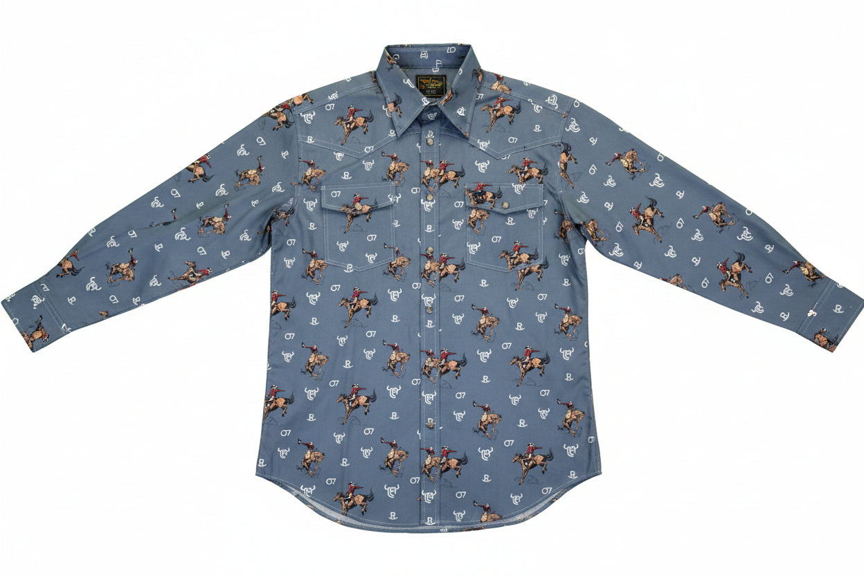 Men's Cowboy Hardware Slate Blue "Vintage Bronc" Long Sleeve Western Shirt