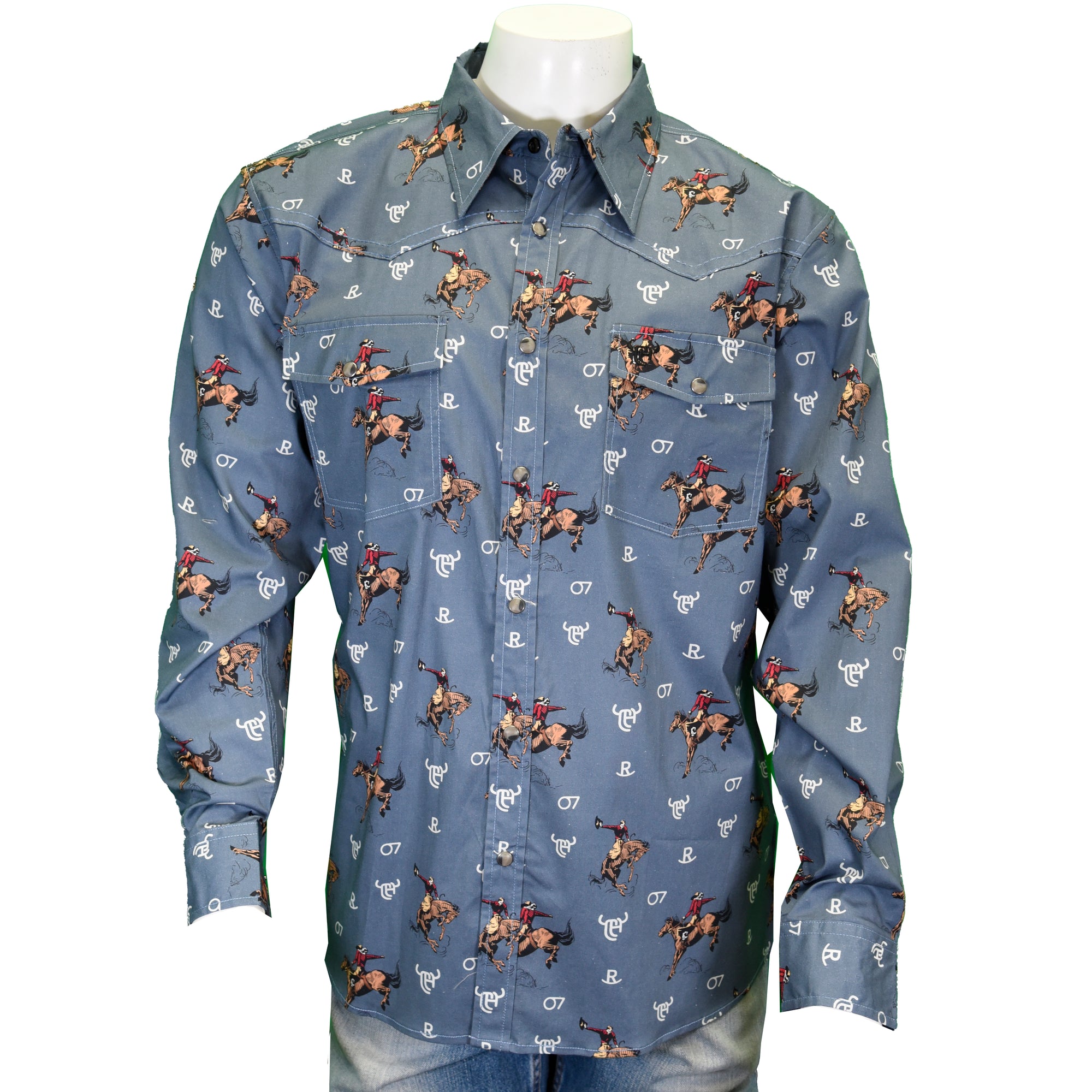 Men's Cowboy Hardware Slate Blue "Vintage Bronc" Long Sleeve Western Shirt