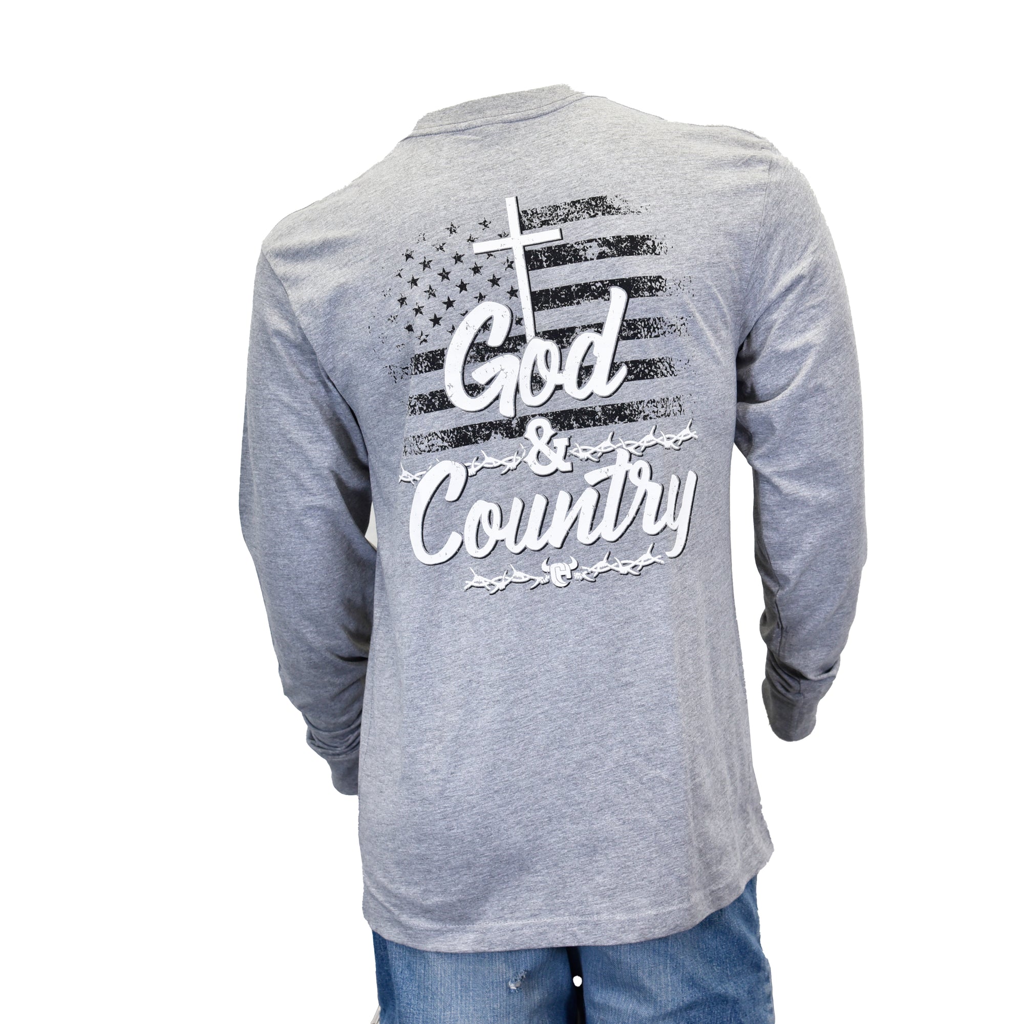 Men's Sport Gray "God & Country" Long Sleeve T-Shirt from Cowboy Hardware
