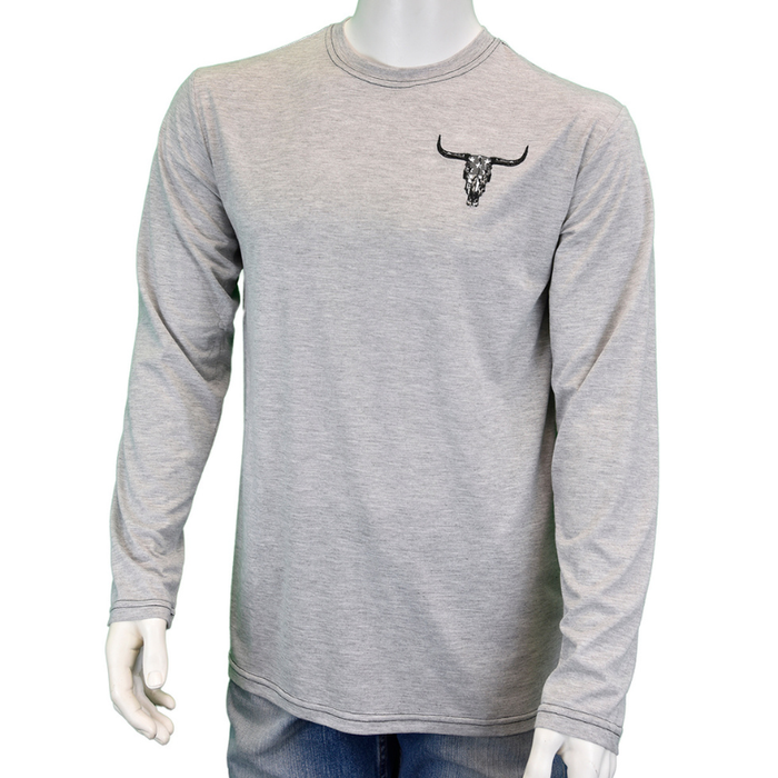 Men's Sports Gray "Flag Skull" Long Sleeve T-Shirt from Cowboy Hardware