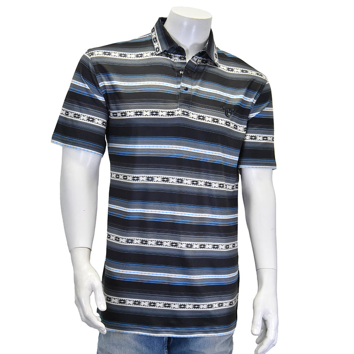 Men's Striped Serape Black/Blue Short Sleeve CH Polo from Cowboy Hardware