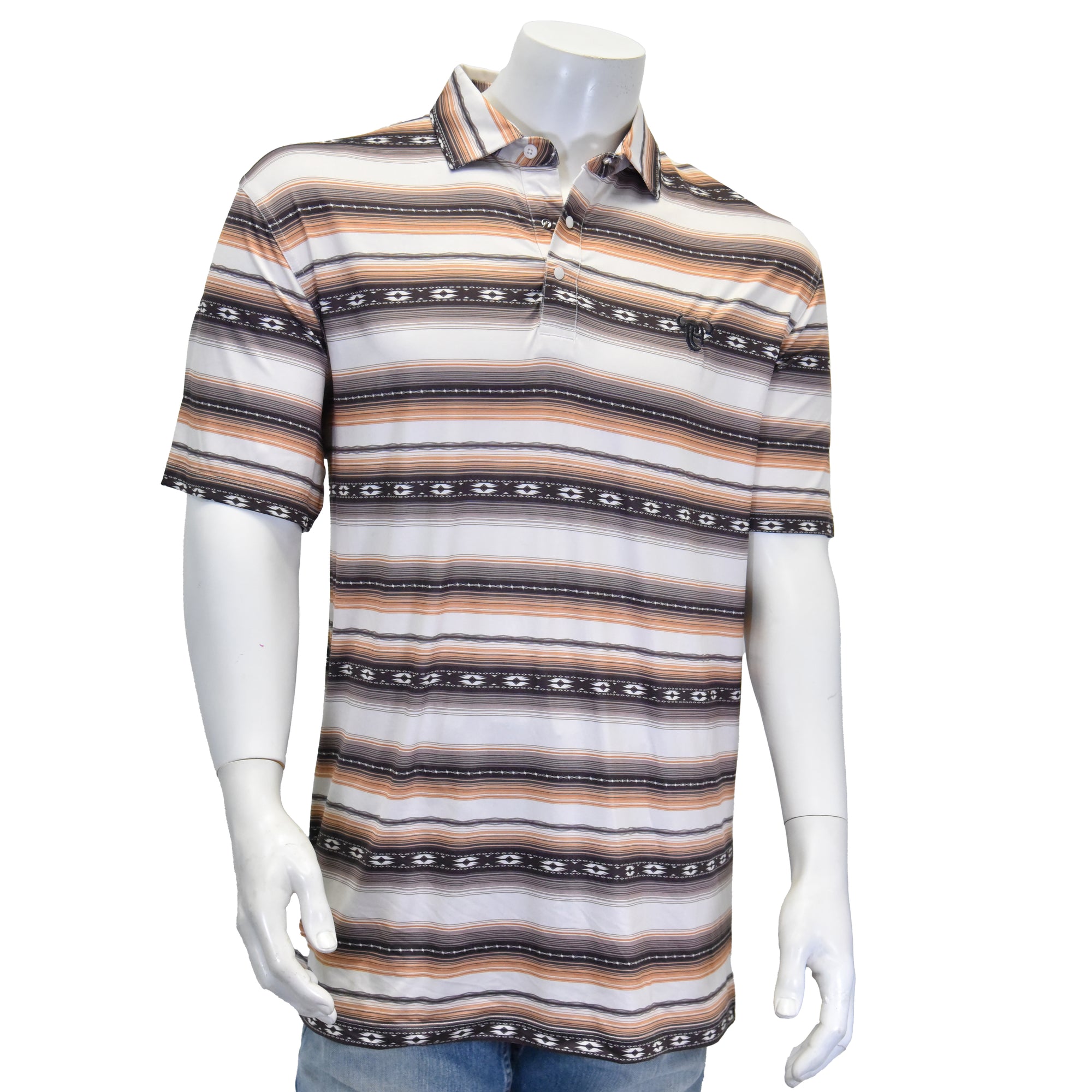 Men's Striped Serape Brown Short Sleeve CH Polo from Cowboy Hardware