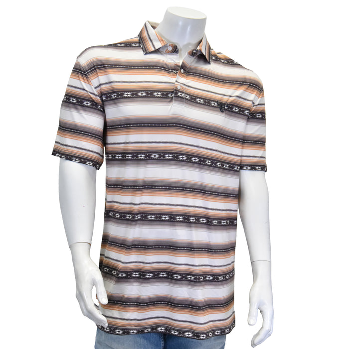 Men's Striped Serape Brown Short Sleeve CH Polo from Cowboy Hardware