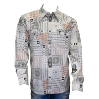 Men's Tan Aztec Bandana Long Sleeve Western Shirt from Cowboy Hardware