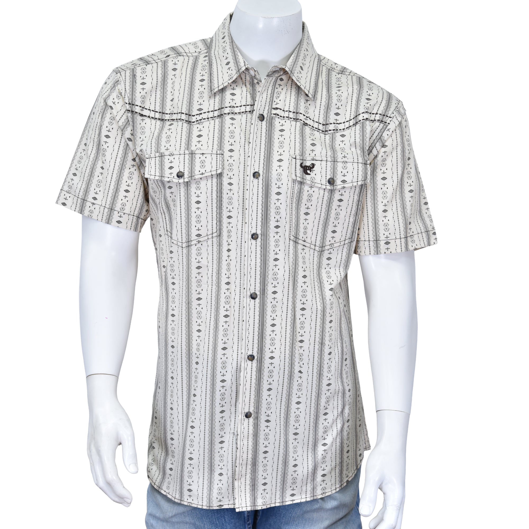 Men's Tan "Striped Aztec" Short Sleeve Western Shirt from Cowboy Hardware