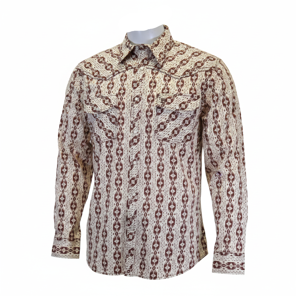 Men's Tan "Tonal Aztec"  Long Sleeve Western Shirt from Cowboy Hardware