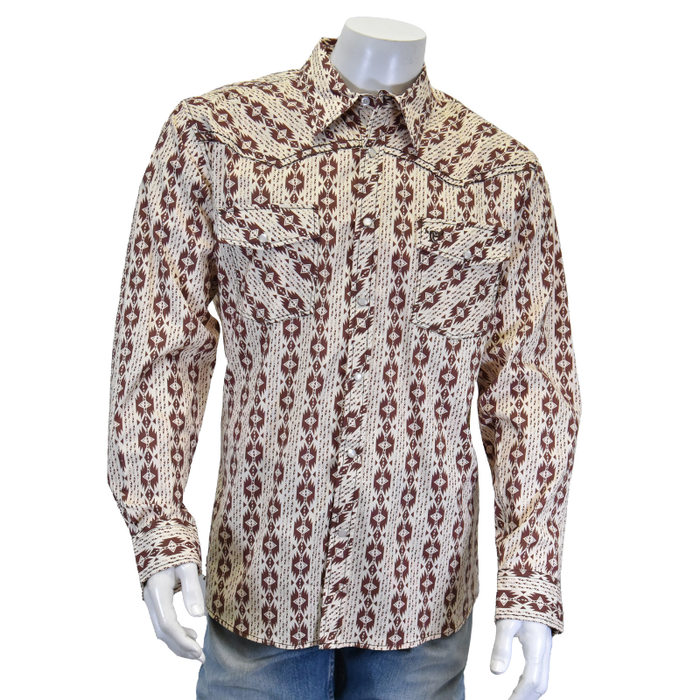 Men's Tan "Tonal Aztec"  Long Sleeve Western Shirt from Cowboy Hardware