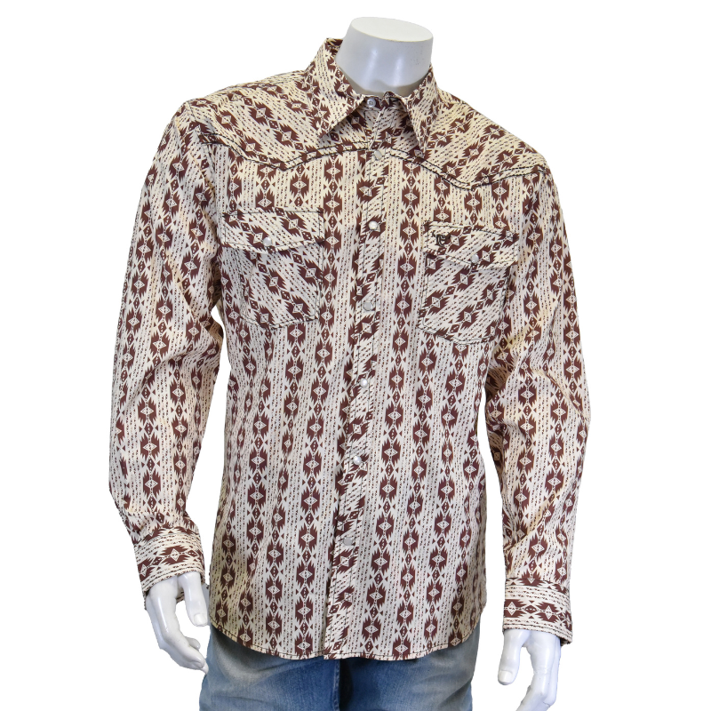 Men's Tan "Tonal Aztec"  Long Sleeve Western Shirt from Cowboy Hardware