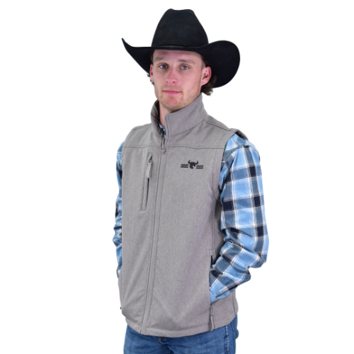 Men's Taupe Tan "CH Fence" Polyshell Vest from Cowboy Hardware
