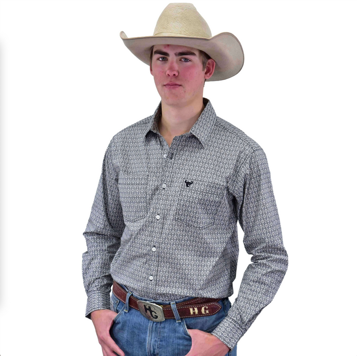 Men's Taupe Tan "Diamond Honeycomb" Long Sleeve Western Shirt from Cowboy Hardware