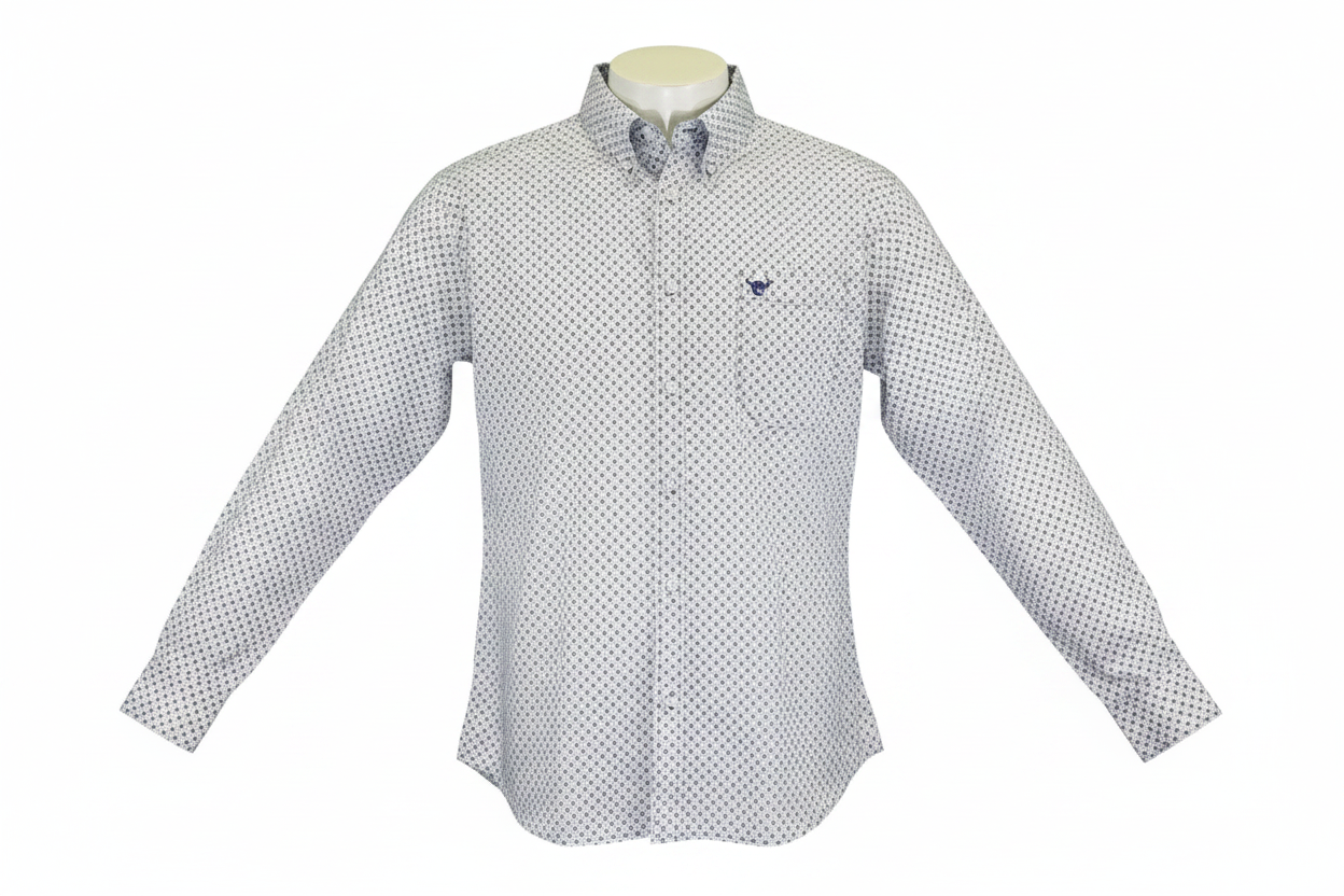 Men's White Puzzle Star Long Sleeve Western Shirt from Cowboy Hardware