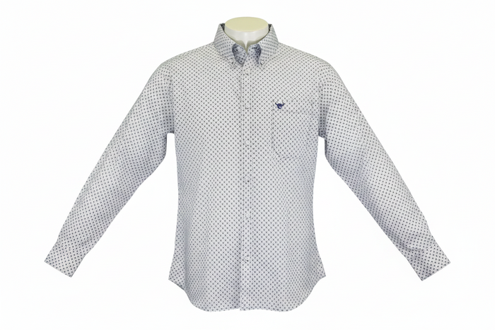 Men's White Puzzle Star Long Sleeve Western Shirt from Cowboy Hardware