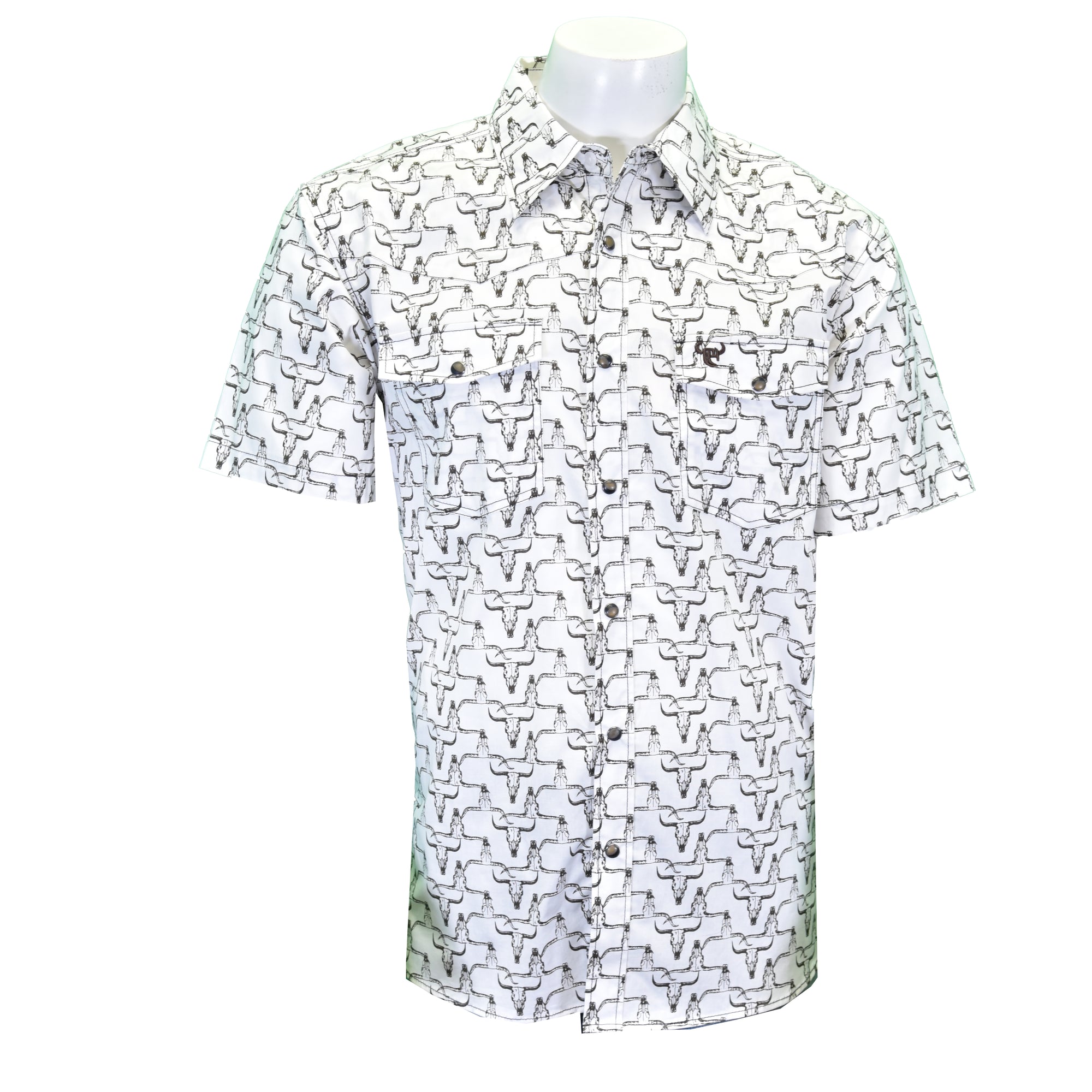 Men's White "Hombre Skull" Short Sleeve Western Shirt from Cowboy Hardware