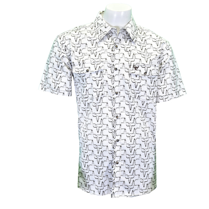 Men's White "Hombre Skull" Short Sleeve Western Shirt from Cowboy Hardware
