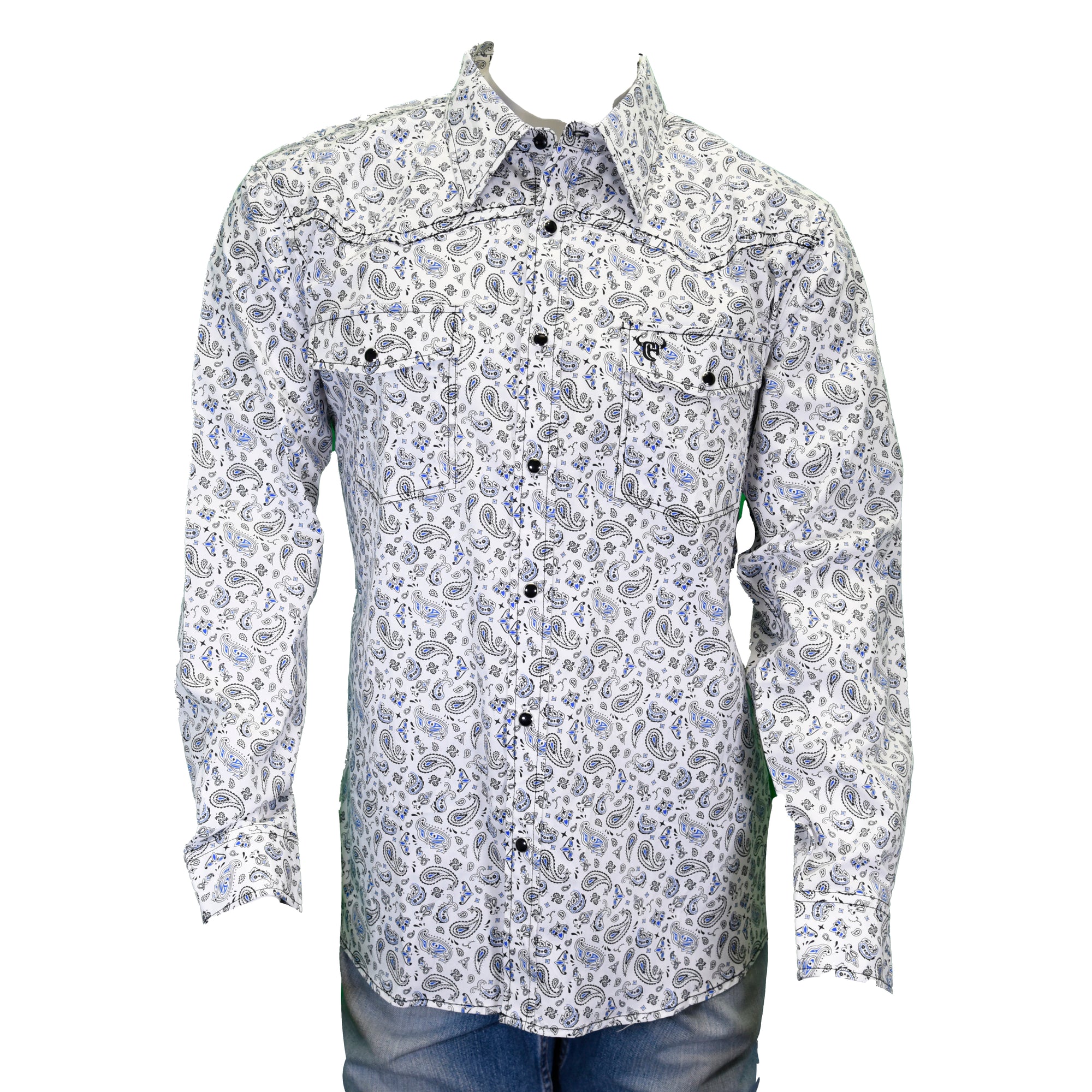 Men's White "Scatter Paisley" Long Sleeve Western Shirt from Cowboy Hardware