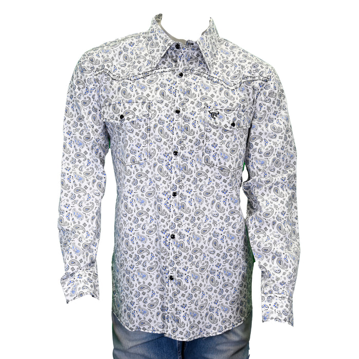 Men's White "Scatter Paisley" Long Sleeve Western Shirt from Cowboy Hardware