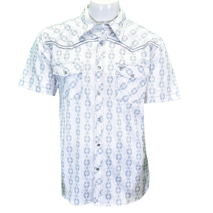 Men's White "Tonal Aztec" Short Sleeve Western Shirt from Cowboy Hardware