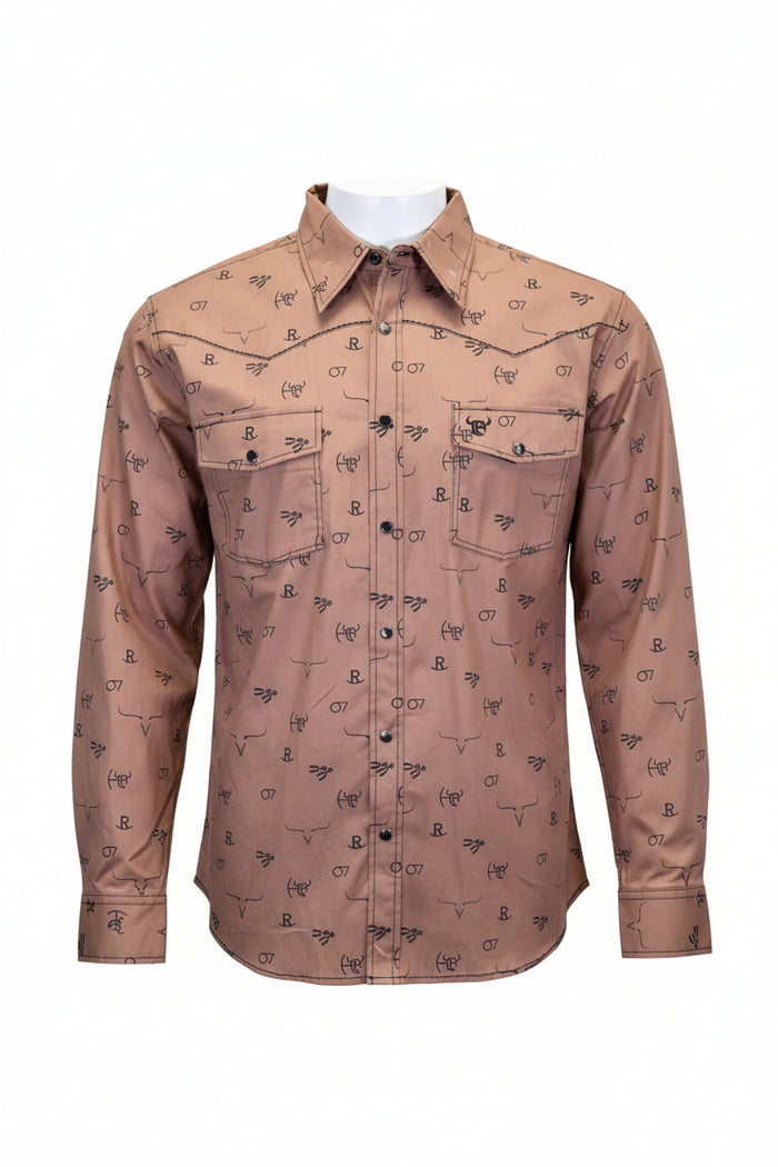 Men's "Branding Irons" Brown Long Sleeve Western Shirt from Cowboy Hardware