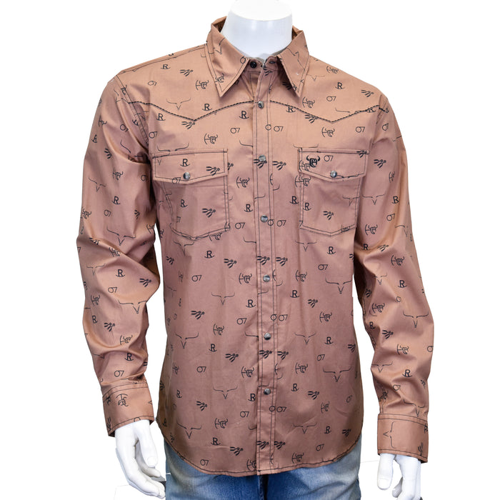 Men's "Branding Irons" Brown Long Sleeve Western Shirt from Cowboy Hardware
