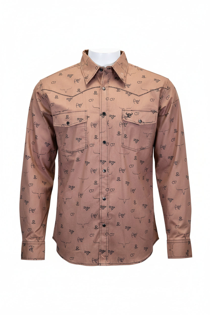 Men's "Branding Irons" Brown Long Sleeve Western Shirt from Cowboy Hardware