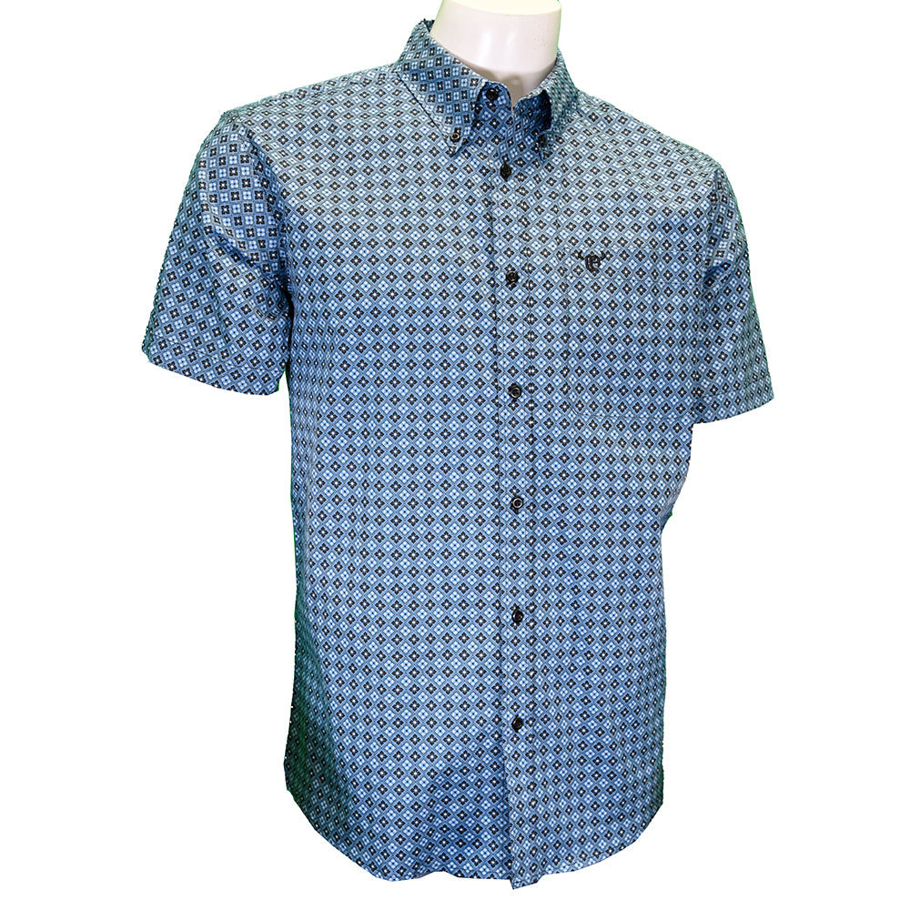 Men's Cowboy Hardware Diamond Floral Blue Short Sleeve Western Shirt Men's Cowboy Hardware Diamond Floral Blue Short Sleeve Western Shirt