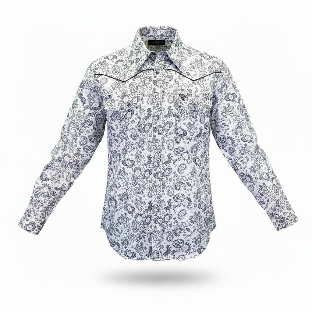 Men's "Fun Paisley" White Long Sleeve Western Shirt from Cowboy Hardware