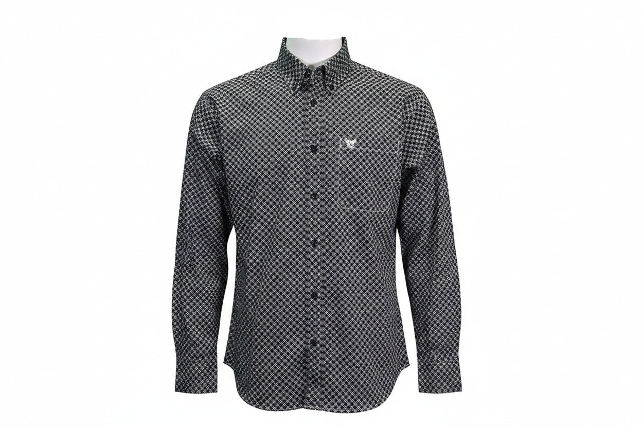 Men's "Geo Floral" Black Long Sleeve Western Shirt from Cowboy Hardware