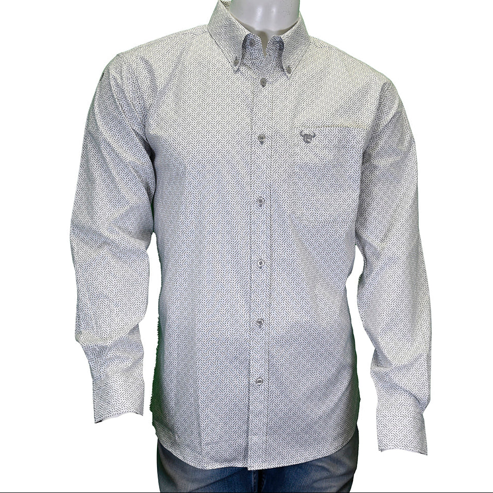 Men's "Geo Morse" White Long Sleeve Western Shirt from Cowboy Hardware