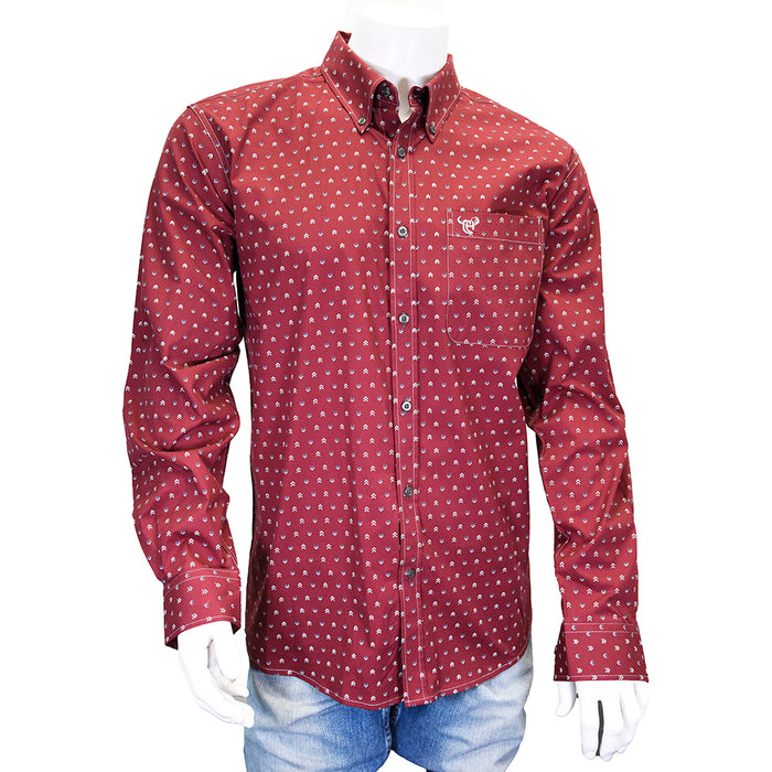 Men's "Muted Chevron" Burgundy Long Sleeve Western Shirt from Cowboy Hardware