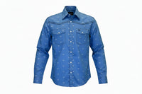 Men's "Scatter Skull" Indigo Blue Long Sleeve Western Shirt from Cowboy Hardware