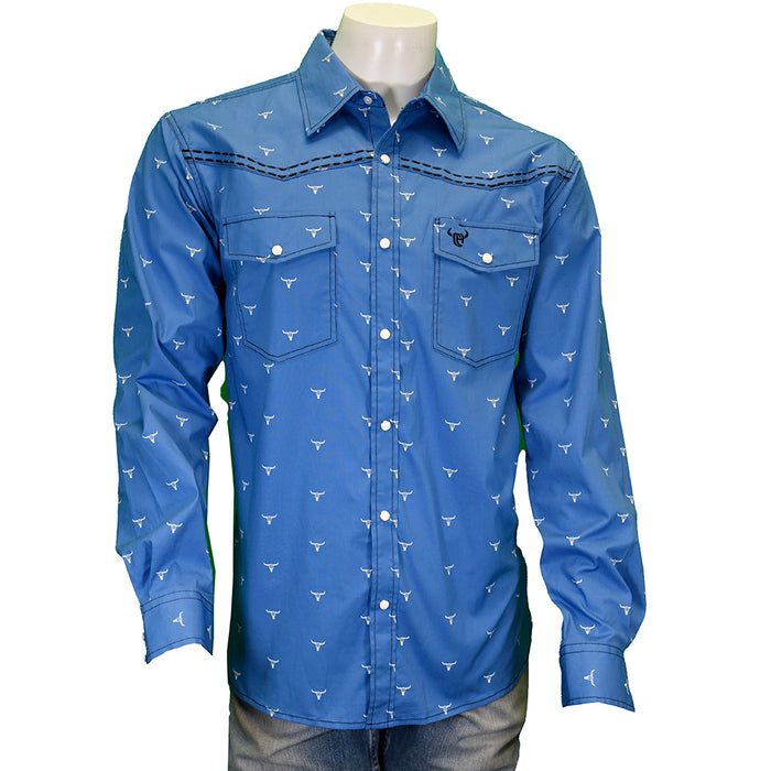 Men's "Scatter Skull" Indigo Blue Long Sleeve Western Shirt from Cowboy Hardware