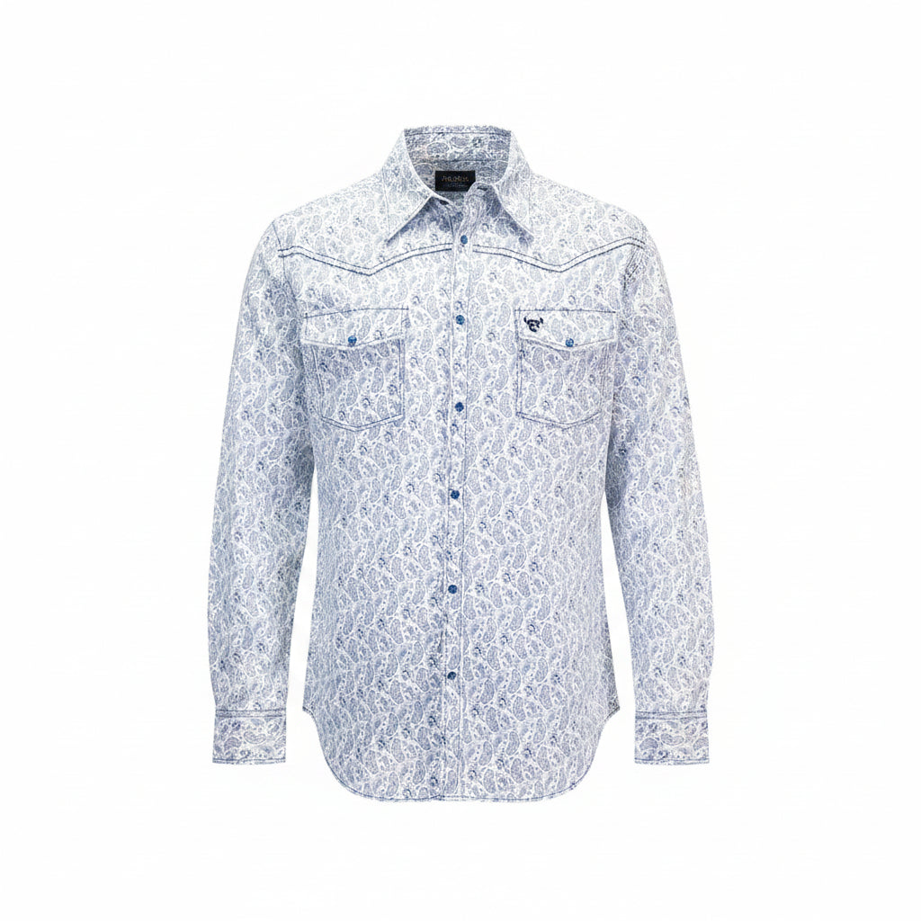 Men's "Tonal Paisley" White Long Sleeve Western Shirt from Cowboy Hardware