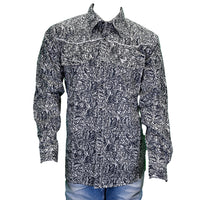 Men's "Tooled Leather" Black Long Sleeve Western Shirt from Cowboy Hardware