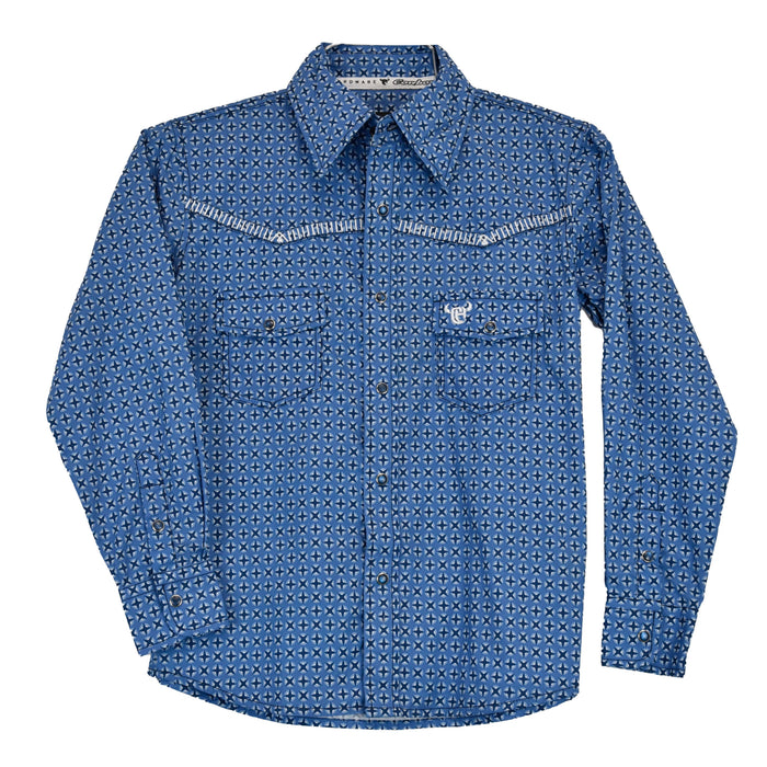 Toddler Blue Circle Star Pattern Long Sleeve Western Shirt from Cowboy Hardware