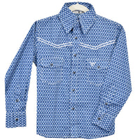 Toddler Boy's Blue and White Long Sleeve Curvy Diamonds Western Romper from Cowboy Hardware
