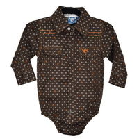 Toddler Boy's CH Dark Brown "Paisley Geo" Long Sleeve Romper Western Shirt from Cowboy Hardware