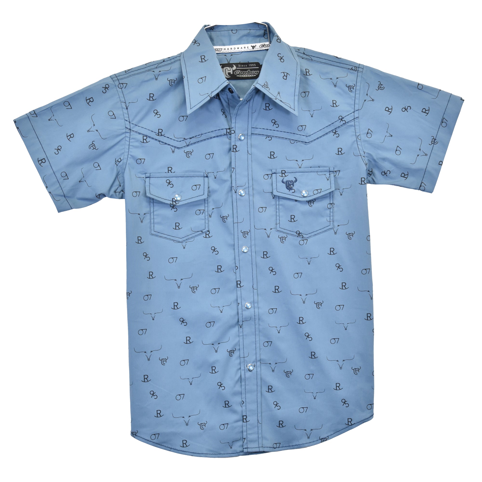 Toddler Boy's CH Indigo Blue "Branding Irons" Short Sleeve Western Shirt from Cowboy Hardware