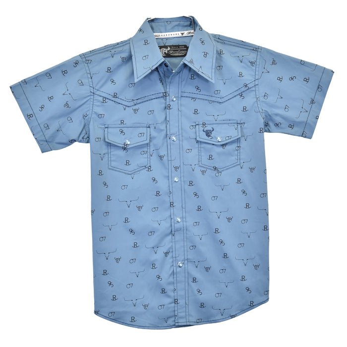 Toddler Boy's CH Indigo Blue "Branding Irons" Short Sleeve Western Shirt from Cowboy Hardware