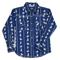 Toddler Boy's CH Navy Blue "Barbed Roper" Long Sleeve Western Shirt from Cowboy Hardware