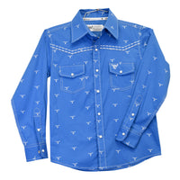 Toddler Boy's CH Royal Blue "Scatter Skull" Long Sleeve Western Shirt from Cowboy Hardware