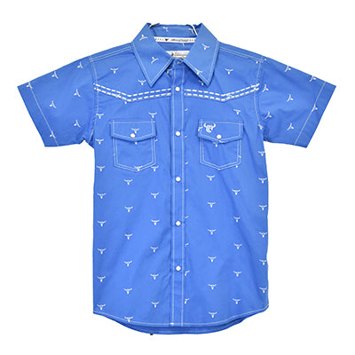 Toddler Boy's CH Royal Blue "Scatter Skull" Short Sleeve Western Shirt from Cowboy Hardware