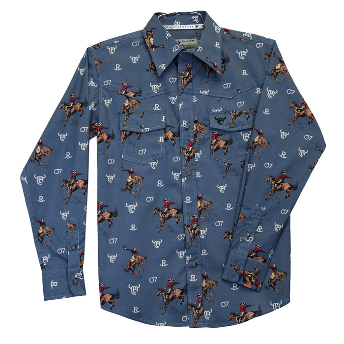 Toddler Boy's CH Slate Blue "Vintage Bronc" Long Sleeve Western Shirt from Cowboy Hardware