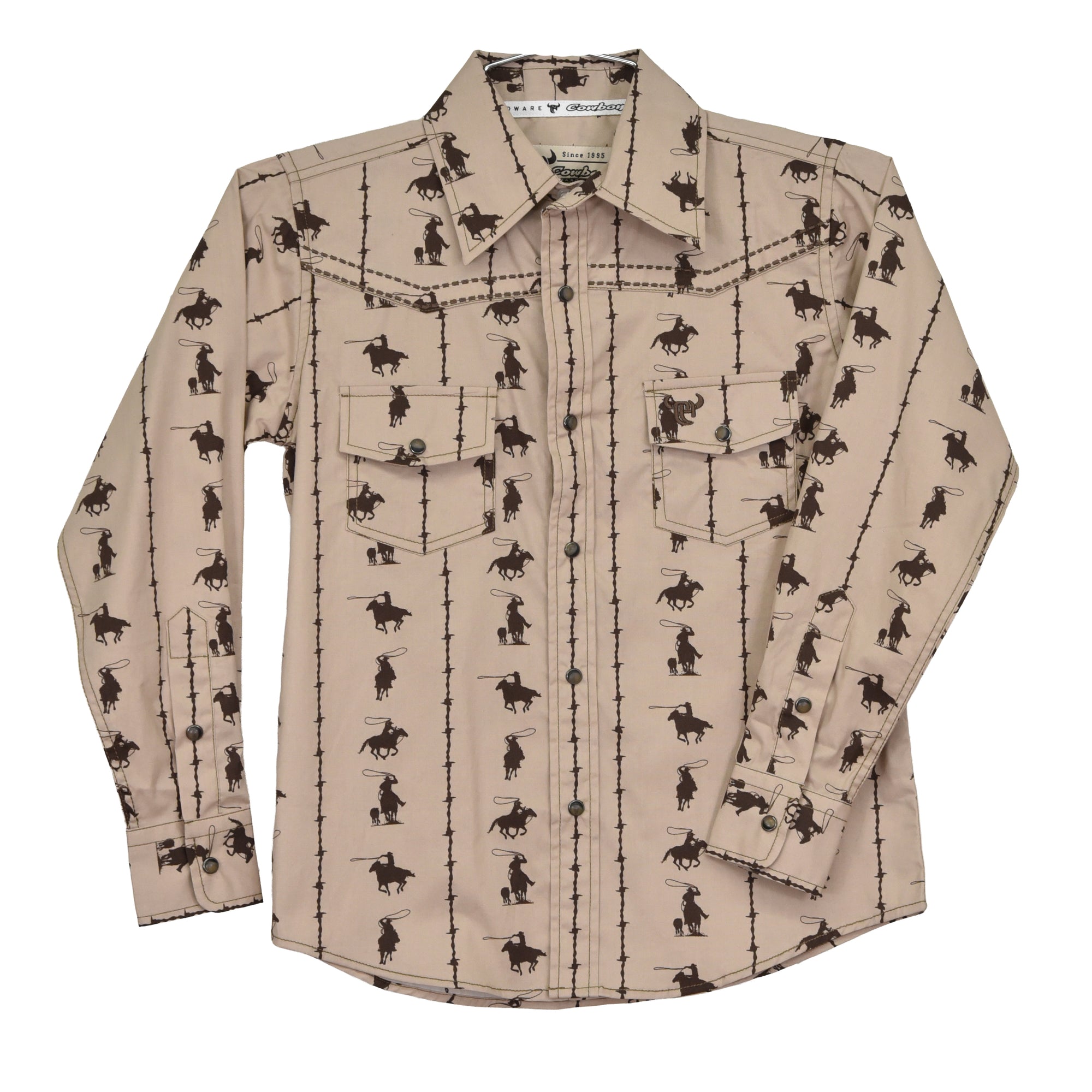 Toddler Boy's CH Tan "Barbed Roper" Long Sleeve Western Shirt from Cowboy Hardware