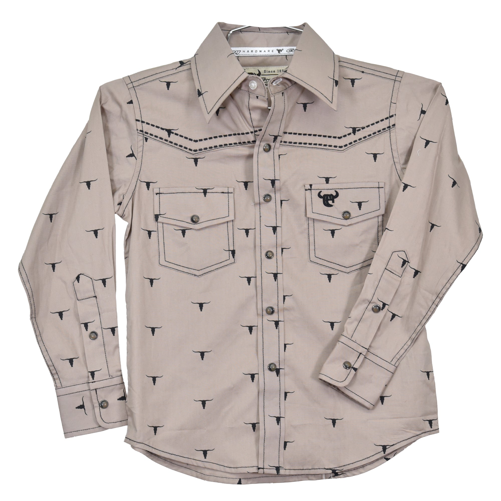 Toddler Boy's CH Tan "Skull Scatter" Long Sleeve Western Shirt from Cowboy Hardware