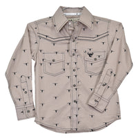 Toddler Boy's CH Tan "Skull Scatter" Long Sleeve Western Shirt from Cowboy Hardware
