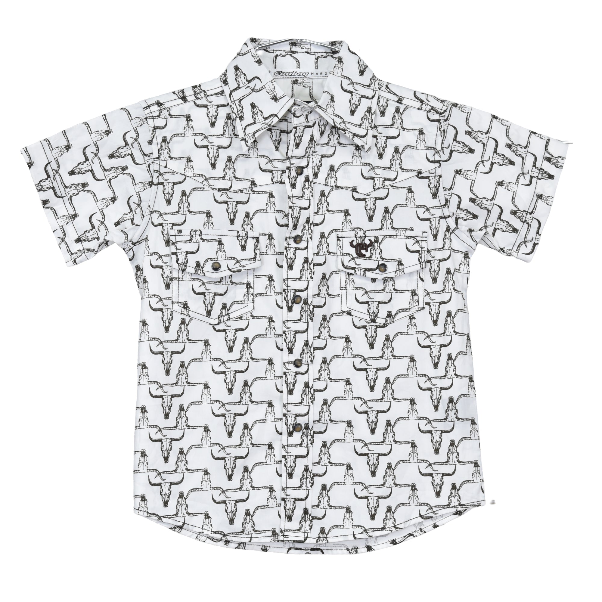 Toddler Boy's CH White "Hombre Skull" Short Sleeve Western Shirt from Cowboy Hardware