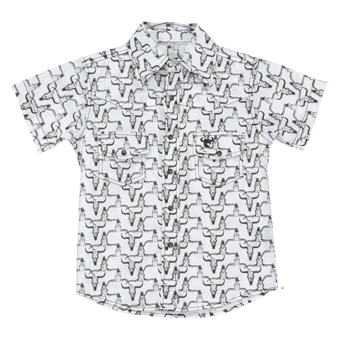 Toddler Boy's CH White "Hombre Skull" Short Sleeve Western Shirt from Cowboy Hardware