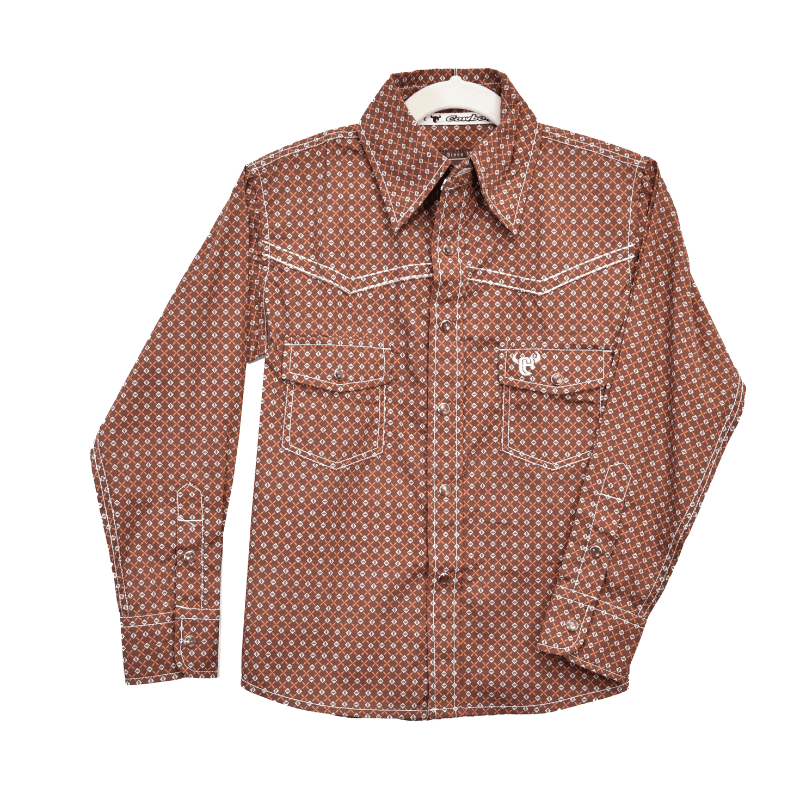 Toddler Boy's Dark Brown Long Sleeve X's and Diamonds Western Shirt from Cowboy Hardware