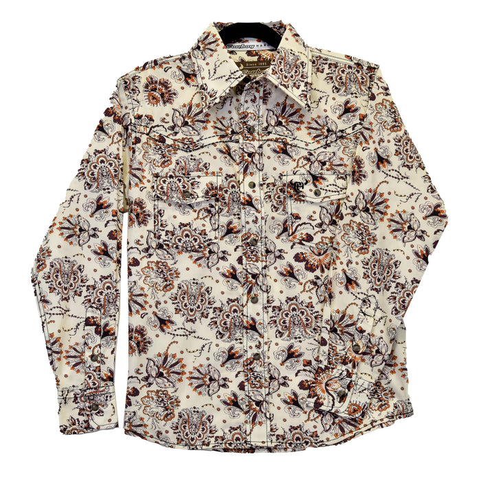 Toddler Boys Brown Peacock Paisley Long Sleeve Print from Cowboy Hardware